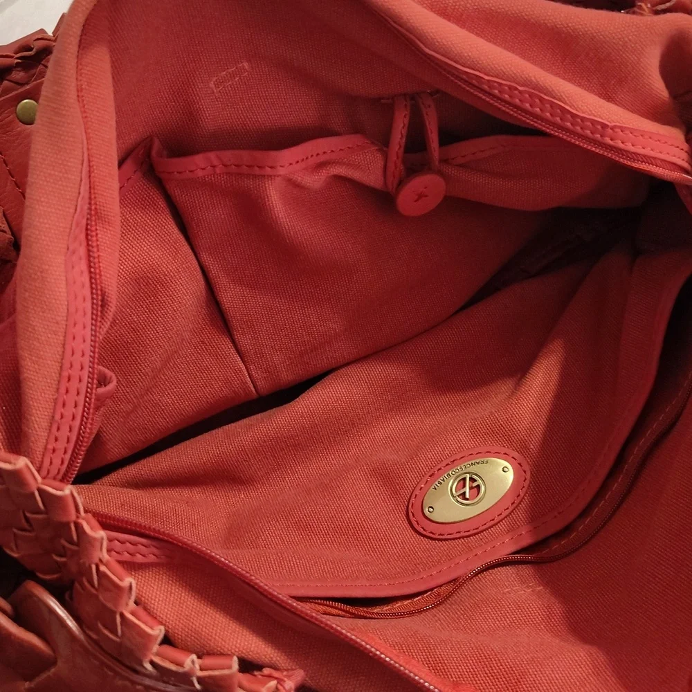 Francesco Biasia Red Woven Leather Tote Bag - Picture 11 of 13
